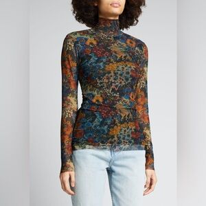 Ganni floral mesh turtleneck top